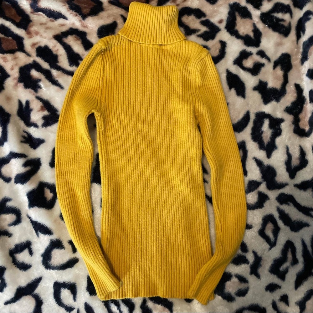 Slim Ribbed Turtleneck Sweater - Mustard Yellow